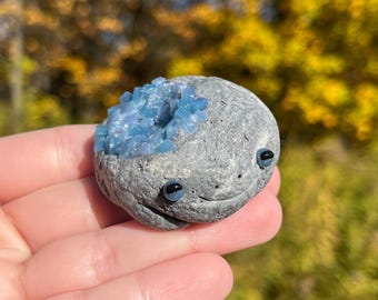 Geode Frog (mostly gray surface) | Polymer Clay Frog Figurine