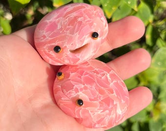 Rose Quartz Crackle Frogs | Faux Crystal Polymer Clay Frog Sculpture