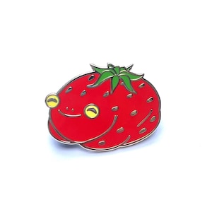 Erdbeer Frosch Emaille Pin | vergoldete Lebensmittel Frosch Anstecknadel