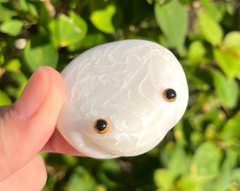 White Quartz Crackle Frog | Faux Crystal Polymer Clay Frog Sculpture