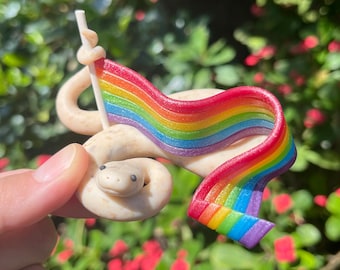 Shimmery Pride Flag Snake! (peach body) | Polymer Clay Snake Sculpture