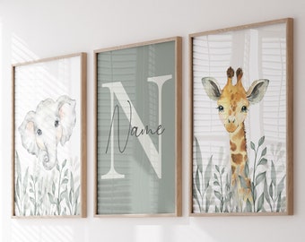 Jungle Animals, Safari Animal Nursery Prints, safari animals, safari nursery, Greenery, gender neutral nursery, Boy Nursery Wall Art