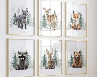 Watercolor Woodland Animal Prints: Forest Nursery Wall Art