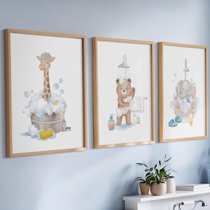Kids Bathroom Prints: Animal Watercolor Art