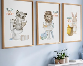 Kids Bathroom Art Prints: Animal Theme Decor