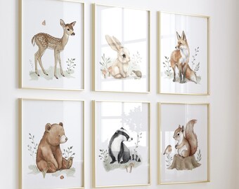 Woodland Animal Prints: Gender Neutral Forest Nursery Wall Art