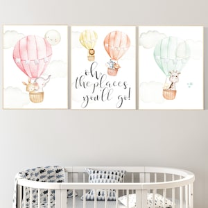 Nursery wall art hot air balloon, animal prints, hot air balloon nursery, gender neutral, nursery prints, animal nursery, adventure theme