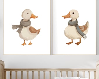 グースナーサリープリント：水彩画の動物ウォールアート
