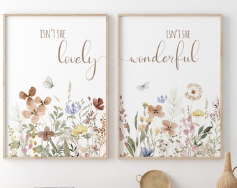 Boho Nursery wall art, Wildflower Nursery Decor, Floral Nursery, Girl Nursery Decor, vintage flower, Botanical Print, isn't she lovely