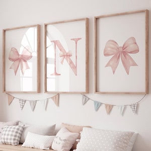 Bow print wall art, Bow nursery print, pink Bow nursery wall art, bow nursery art, bow nursery decor, bow print wall art pink, girl nursery