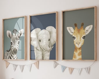 Safari Animal Prints: Sage Green Nursery Wall Art
