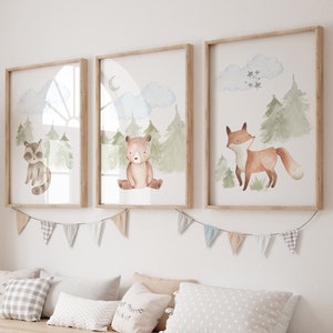Nursery decor woodland, Woodland Nursery Wall Art, Woodland Print Set, animal prints, Woodland Animal Prints, gender neutral nursery