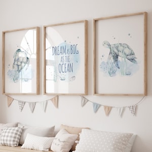 Ocean nursery decor, Sea Turtle nursery, Nautical nursery print set, under the sea nursery, gender neutral nursery, nautical nursery