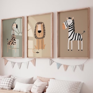 Stampe per cameretta con animali della savana, stile boho giungla, set da 3