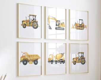 Kinderkamerprints bouwvoertuig: muurkunst jongenskamer