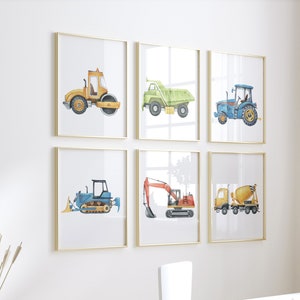 Boy Room Wall Art, Construction Vehicle Nursery Prints, Construction Wall Art, Transportation Print, Truck Wall Art, Nursery Truck Prints