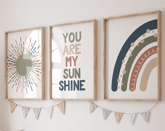 Boho Nursery, rainbow nursery, earth colors, Nursery decor gender neutral, moon nursery, Abstract Art, sun nursery, Mid Century Print