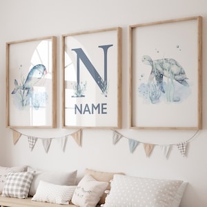 Ocean Nursery Prints: Sea Turtle & Whale Art