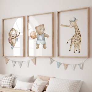 Sports nursery decor, Baby Animals Sport, Baby boy sports nursery, Safari nursery, baseball, football, basketball nursery, animal sports