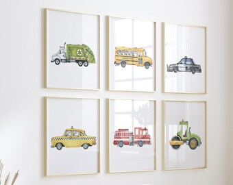 Kinderkamerprints transport: waterverfmuurkunst voertuig