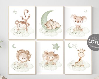 Sage Green Nursery Prints: Neutral Animal Wall Art