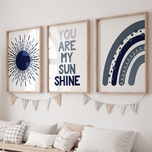 Nursery decor boy Boho, rainbow nursery, navy nursery, boys room decor, Navy blue nursery, moon nursery, boho prints, boys nursery wall art