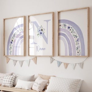 Purple nursery, Girls room decor, rainbow nursery wall art, lavender nursery, lilac nursery, girls room decor, flower rainbow, rainbow art