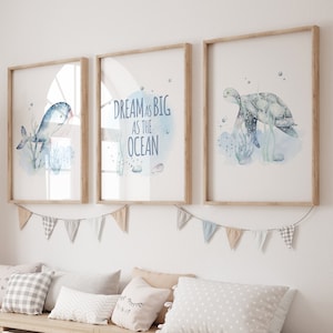 Impressions de pépinière océan, pépinière marine, pépinière de baleines, tortue de mer, pépinière sous-marine, pépinière sous-marine, pépinière nautique, non sexiste