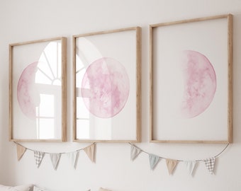 Moon wall art, Moon nursery decor, Pink nursery, Full moon print, Moon print, nursery decor girl, moon phases print, girls room decor