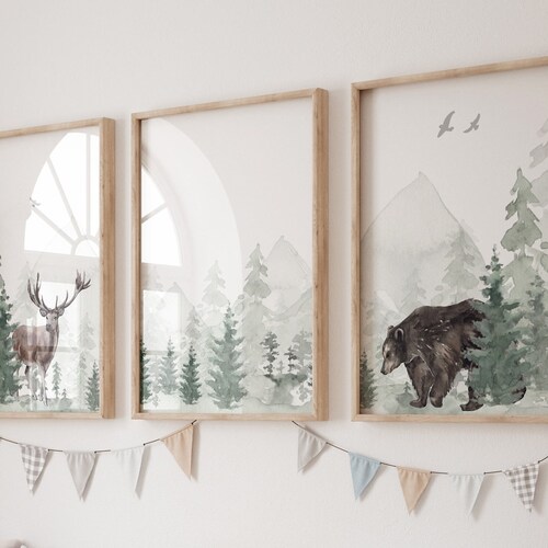 Nursery Decor Woodland Mountain Wall Art Tree Nursery Decor Etsy