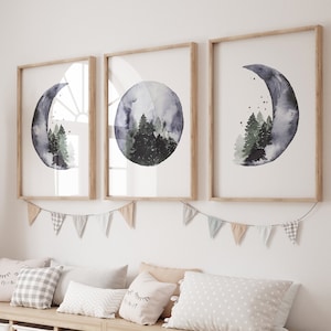 Moon nursery decor, moon print, navy blue nursery, sage nursery, full moon print, gender neutral, woodland nursery, moon nursery