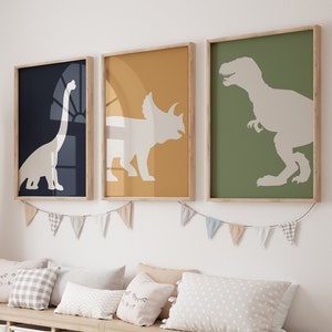 Láminas de dinosaurios para habitación de niños, láminas de T-Rex, láminas de Triceratops, láminas de Brachiosaurus, arte mural de dinosaurios, decoración de guardería infantil, arte mural para habitación de niños.