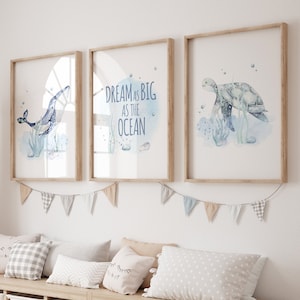 Ozean-Kinderzimmer, Wal-Kindergarten-Druckset, Wal-Kindergarten-Print-Set, Wal-Kinderzimmer, Wal-Kinderzimmer, unter Wasser, Wal-Kinderzimmer