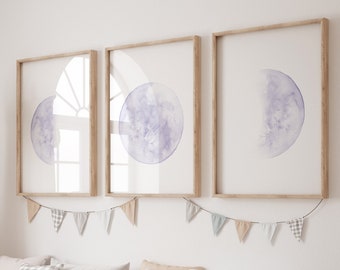 Purple Moon Phases Print: Nursery Wall Art