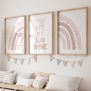 Nursery prints rainbow, boho nursery, blush pink, you are my sunshine, rainbow nursery, boho prints, girl nursery prints, blush nursery