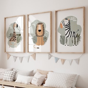 Safari Nursery Wall Prints, Boho Nursery Prints, jungle animals, Sage Green Nursery Art, animal Nursery Decor, animal prints image 2