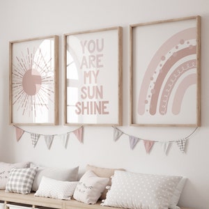 Nursery prints rainbow, boho nursery, blush pink, you are my sunshine, rainbow nursery, boho prints, girl nursery prints, blush nursery