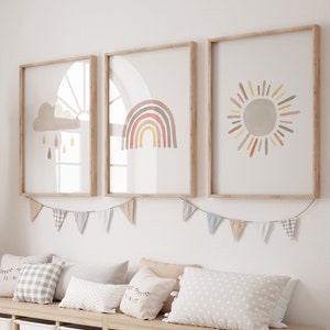 Nursery decor rainbow, neutral Rainbow Wall Art, rainbow Print Set, Cloud Rainbow Sun, Rainbow Wall Art, gender neutral, Watercolor Rainbow