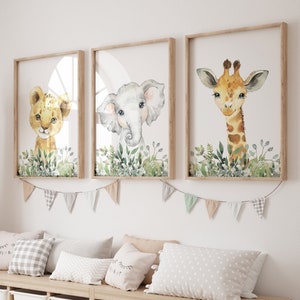 Safari Animal Nursery Prints: Jungle Greenery Wall Art