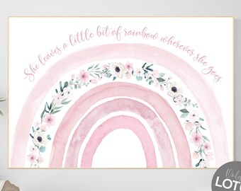 Rosa Regenbogen Blumenmuster Kinderzimmer Dekor: Boho Mädchen Raum Druck