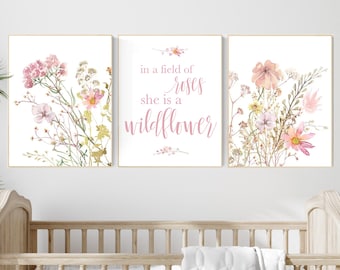 Lámina infantil de flores silvestres: Arte mural floral bohemio