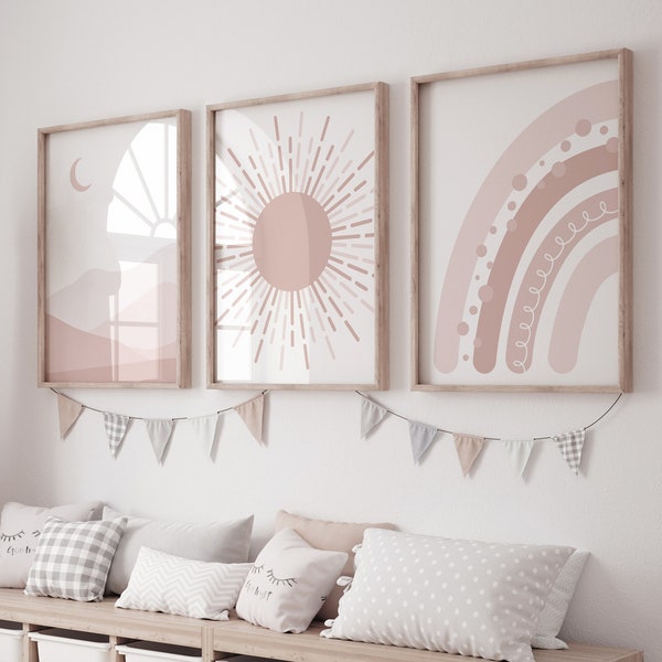 Nursery prints rainbow, boho nursery, blush pink, Nursery decor girl, sunshine nursery, Abstract Art, rainbow nursery, boho prints for girls