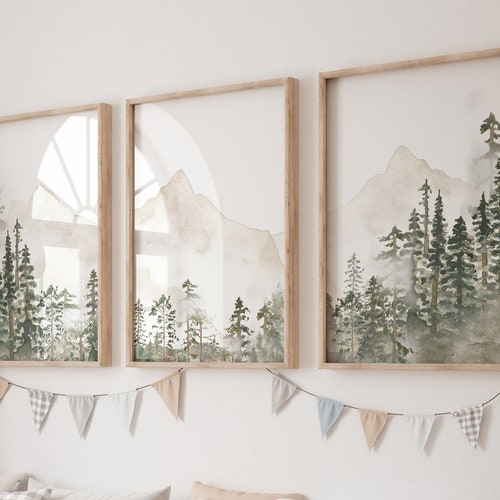 Nursery Decor Woodland Mountain Wall Art Tree Nursery Decor Etsy