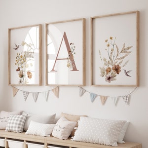 Wildflower Nursery Print: Vintage Botanical Hummingbird Decor