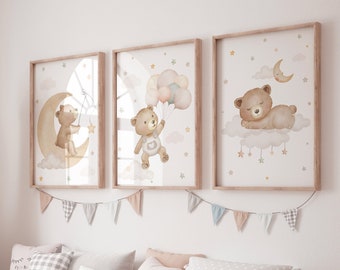 Teddy Bär Kinderzimmer Poster: Neutrales Baby Jungen Zimmer Dekor