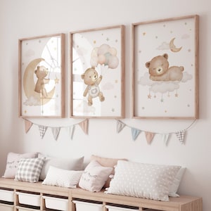 Nursery decor bear, nursery decor boy, bear nursery print, teddy bear decor, nursery wall art animals, boy nursery art, neutral colors