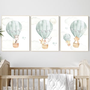 Gender neutral nursery, sage green, hot air balloon nursery, green nursery, baby room decor, nursery prints, travel theme nursery, adventure