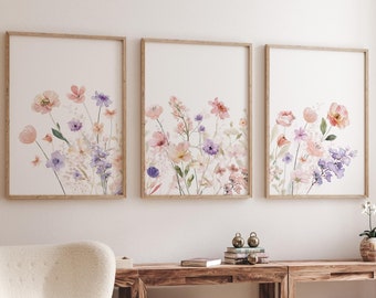 Wildblumen Kinderzimmer Poster: Boho Botanische Kunst, Blush Pink & Lila