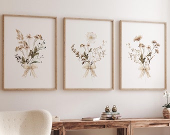 Lámina de vivero con flores silvestres: arte mural floral botánico vintage