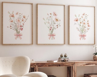 Láminas de flores silvestres estilo bohemio para guardería: decoración floral en rosa ruborizado